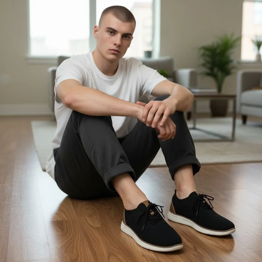 Vilocy Mens Knit Oxford Sneakers Black Brown V2201 EUR 47 US 13‎ Business Casual